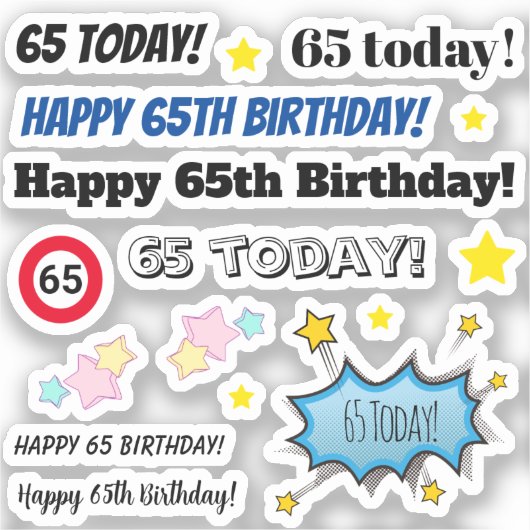 65 en Fabulous Multiple Birthday Stickers (Voorkant)