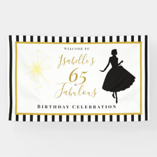 65 & Fabulous Verjaardagsbanner Zwart & Goud Decor Spandoek
