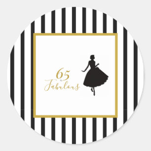 65 & Fabulous Zwart en Goud Verjaardagsfeestje Ronde Sticker