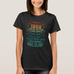 65 jaar oud maart 1958 65e verjaardag t-shirt