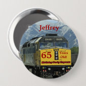 65 jaar oud, Railroad Train Birthday Button Pin (Voorkant /achterkant)