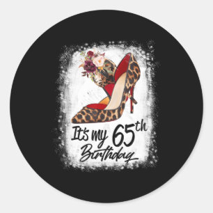 65 jaar oude High Heels Leopard Het is mijn 65e ge Ronde Sticker