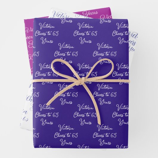 65 jaar Paarse Magenta 65ste verjaardag Inpakpapier Vel (In situ)
