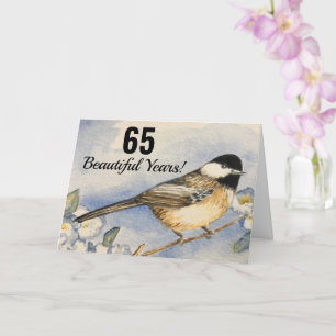 65 Mooie jaren Schattigee Chickadee Flower Birthda Kaart