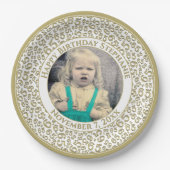 65 Your Photo Random Number Pattern Gold/White Papieren Bordje (Voorkant)