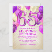 65e anniversaire Ballons roses Invitation (Devant)