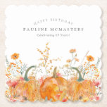 65e anniversaire Citrouille Fleur sauvage personna<br><div class="desc">Les citrouilles d'automne sont nichés dans de délicats fleurs sauvages dorés et oranges pour créer une esthétique élégante. Tout le texte est éditable pour vous permettre de créer facilement votre propre humeur spéciale.</div>