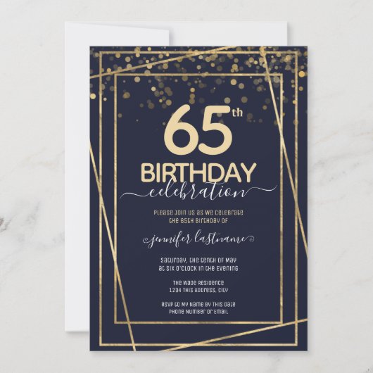 65e anniversaire Gold and Blue Invitation (Devant)