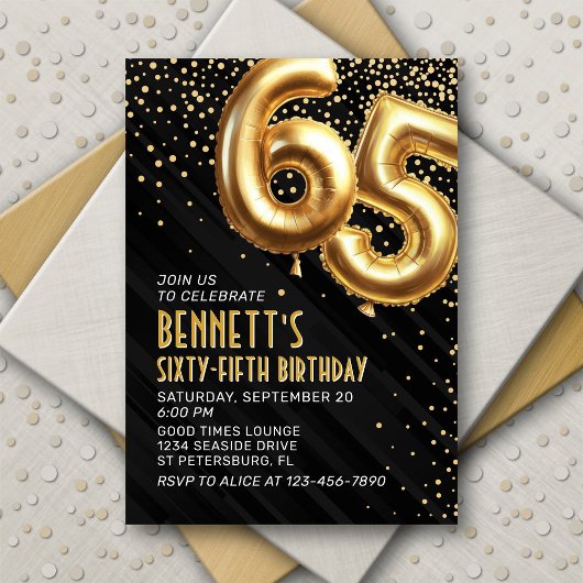 65e anniversaire Gold Black Invitation