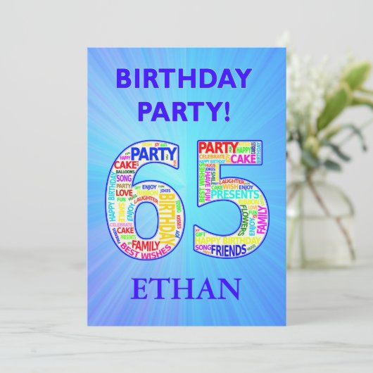 65e anniversaire Invitation de fête Ajouter un nom (Debout devant)