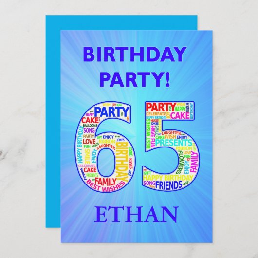 65e anniversaire Invitation de fête Ajouter un nom (Devant / Derrière)