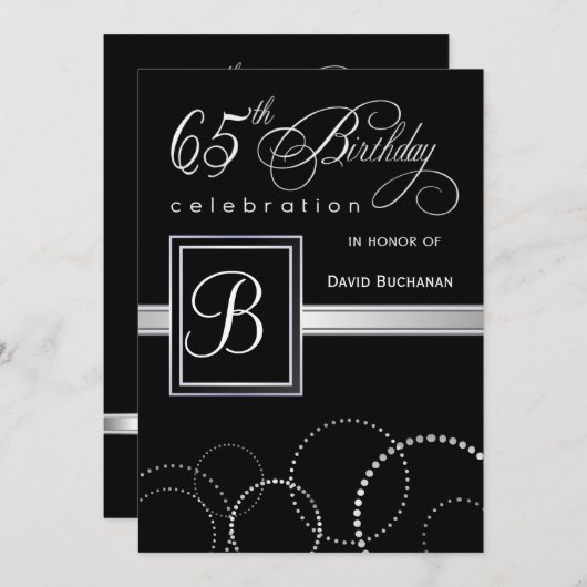 65e anniversaire Invitations à la fête - avec Mono (Devant / Derrière)