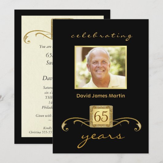 65e anniversaire Invitations de fête - Monogramme  (Devant / Derrière)