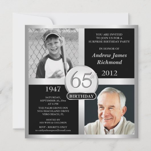 65e anniversaire Invitations photos d'hier et d'au (Devant)