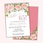 65e anniversaire Invitations Pink Floral Modern Pa<br><div class="desc">Invitations à 65e anniversaire rose floral moderne - fête "Bonjour 65!" avec arrière - plan blanc et belle impression que vous pouvez customiser avec toutes les informations de votre fête d'anniversaire. avec pêche et couleurs roses - élégant.</div>