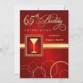 65e anniversaire Invitations - Ruby Red & Gold (Devant)