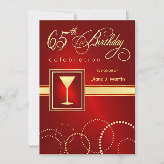 65e anniversaire Invitations - Ruby Red & Gold (Devant)