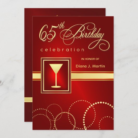 65e anniversaire Invitations - Ruby Red & Gold (Devant / Derrière)
