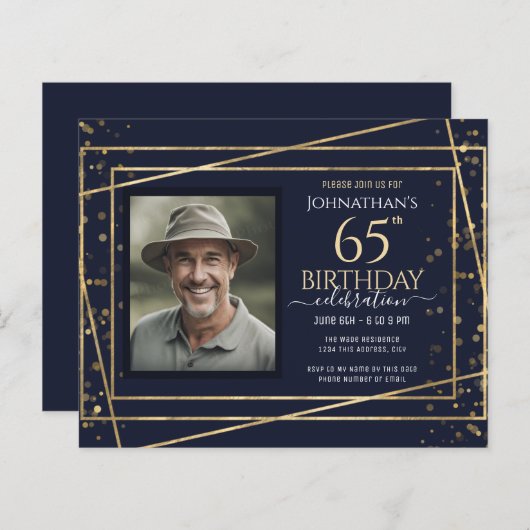 65e anniversaire Photo Papier bleu or (Devant / Derrière)