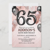 65e anniversaire Rose Gold Ballons Invitation (Devant)