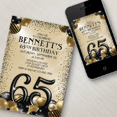 65e ballonnen zwart goud verjaardag kaart