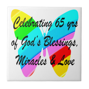 65E BIRTHDAY-RAINBUTTERFLY ONTWERP TEGELTJE