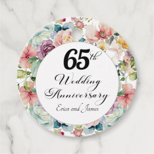 65e bruiloft Jubileum Elegant Script Floral Bedankjes Labels