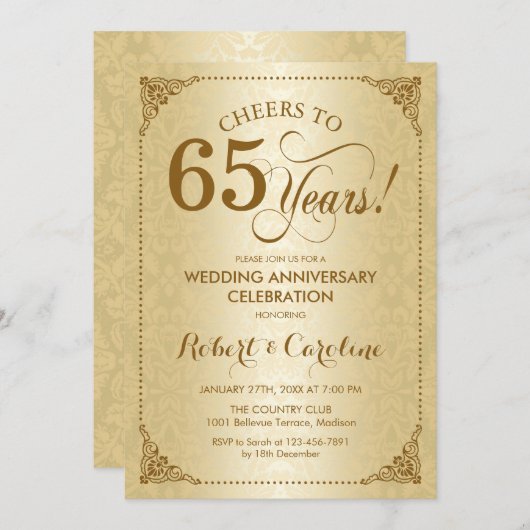 65e bruiloft Jubileum - Gouden Damask Kaart (Voorkant / Achterkant)
