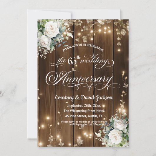 65e bruiloft Jubileum Rustieke String Lights Kaart (Voorkant)