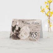 65e carte d'anniversaire avec un rose antique (Fleur jaune)