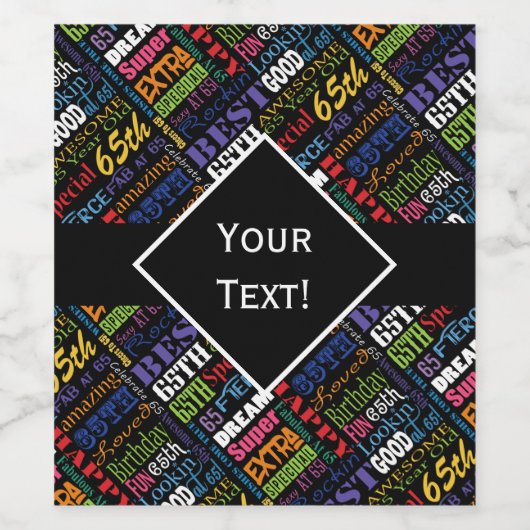 65e gepersonaliseerd monogram van de Fun-partij op Wijn Etiket (Enkel label)