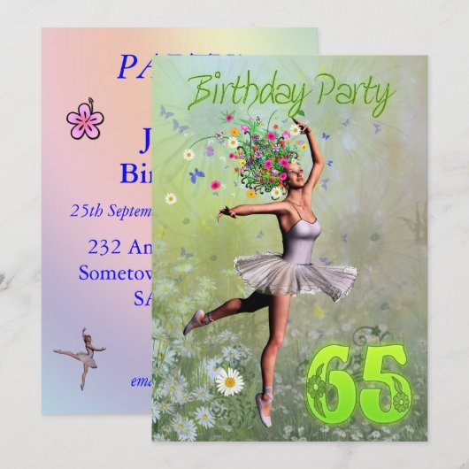 65e invitation de fête d'anniversaire (Devant / Derrière)