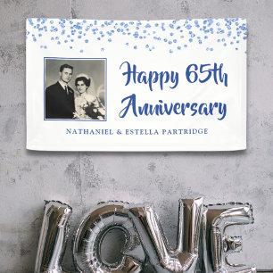 65e Jubileum Foto Blue Glitter Confetti Spandoek