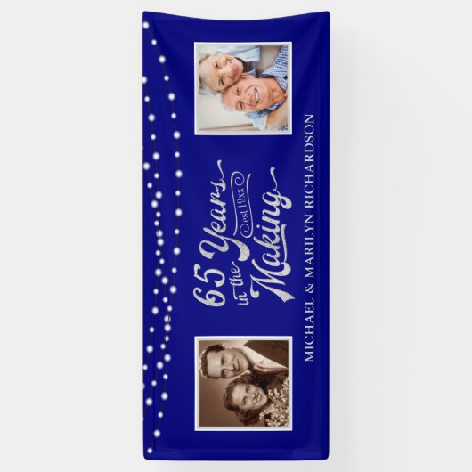 65e Jubileum Foto's & nu | Blauw en zilver Spandoek (Verticaal)