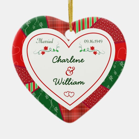 65e Jubileum Kerstquilt Hartgeschenk Keramisch Ornament (Voorkant)