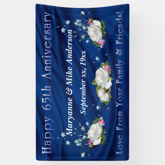 65e Jubileum Witte rozen en blauwe gordels Spandoek (Verticaal)