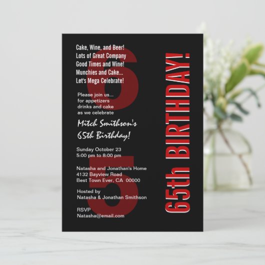 65e moderne zwarte witte rode Sjabloon Kaart (Staand voorkant)