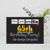 65e URPRISE Birthday Party Invitation Blue Kaart (Staand voorkant)