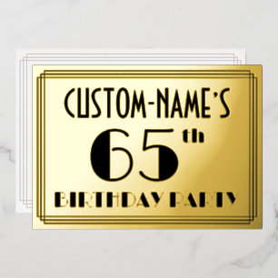 65e verjaardag — Art Deco look "65" + Naam Folie Uitnodiging