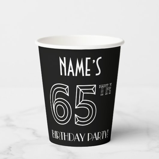 65e verjaardag: Art Deco Style + aangepaste naam Papieren Bekers (Achterkant)