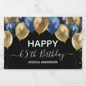 65e verjaardag Blauwe en gouden ballonnen Sparkling Wijnetiket (Enkel label)