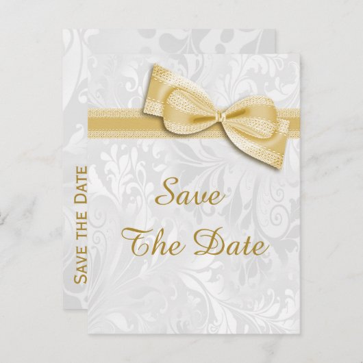 65e verjaardag Damask en Faux Bow Bewaar de datum Aankondigingskaart (Voorkant / Achterkant)