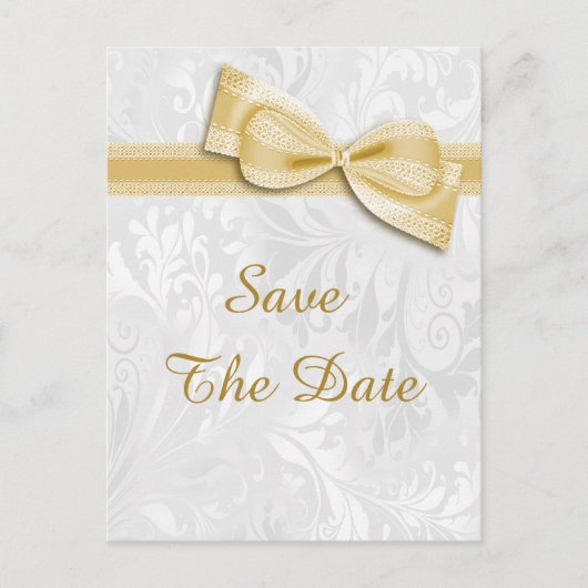 65e verjaardag Damask en Faux Bow Bewaar de datum Aankondigingskaart (Voorkant)