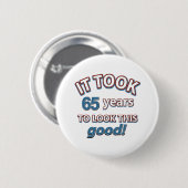 65e verjaardag design ronde button 5,7 cm (Voorkant /achterkant)