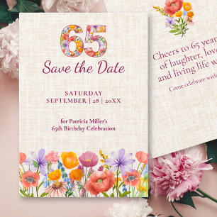 65e verjaardag Elegante bloemen linnen wilde bloem Save The Date