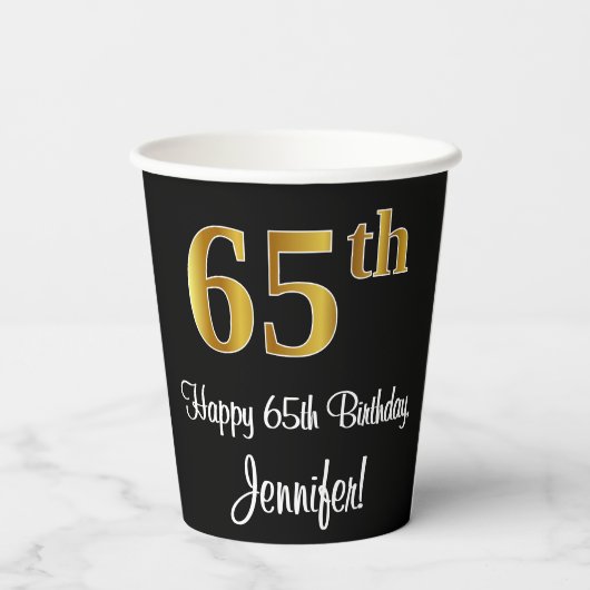 65e verjaardag - Elegante luxe Faux Gold look # Papieren Bekers (Achterkant)