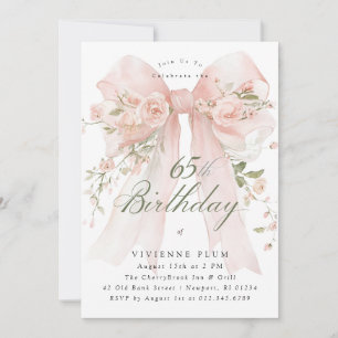 65e verjaardag Elegante waterverf roze bloemen Kaart