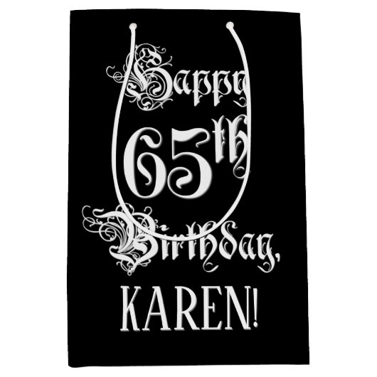 65e verjaardag: Fancy, elegant script + aangepaste Medium Cadeauzakje (Voorkant)