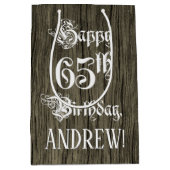 65e verjaardag: Fancy, Faux Wood Kijk + Aangepaste Medium Cadeauzakje (Voorkant)