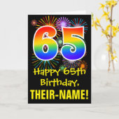 65e verjaardag: Fireworks Pattern + Rainbow 65 Kaart (Gele Bloem)